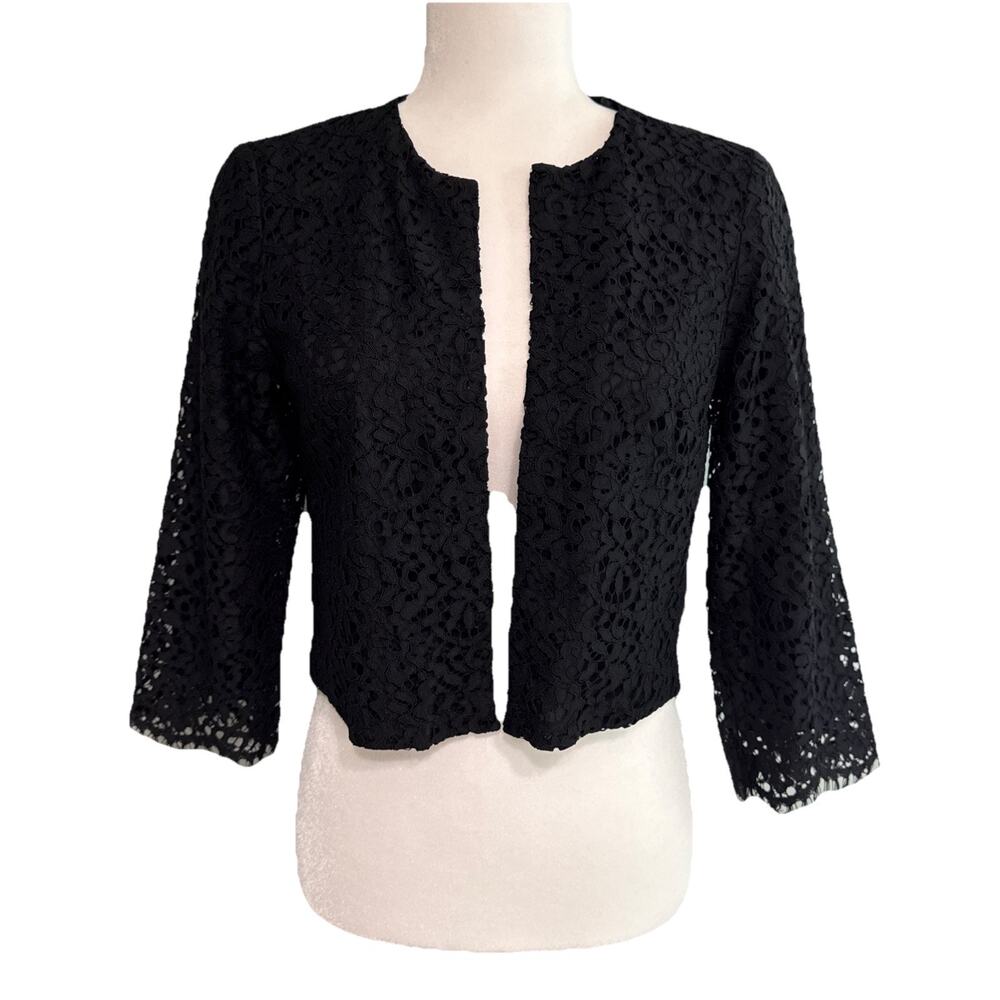 Tara Jarmon Paris Crop Lace Blazer Womens EU38 Black Lined Event Open Front